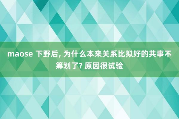 maose 下野后， 为什么本来关系比拟好的共事不筹划了? 原因很试验