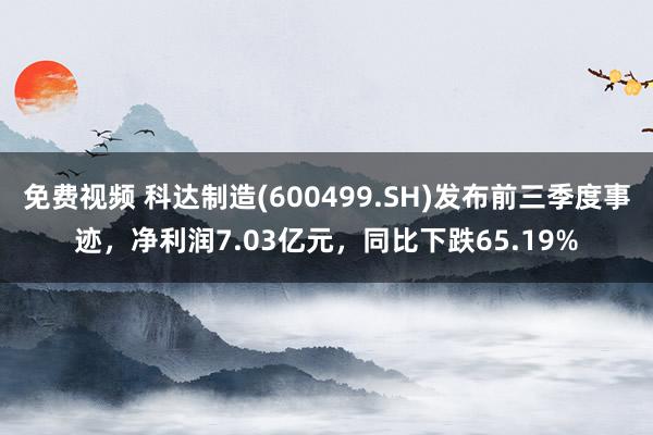 免费视频 科达制造(600499.SH)发布前三季度事迹，净利润7.03亿元，同比下跌65.19%